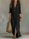 Céline | Vestido largo negro holgado con botones