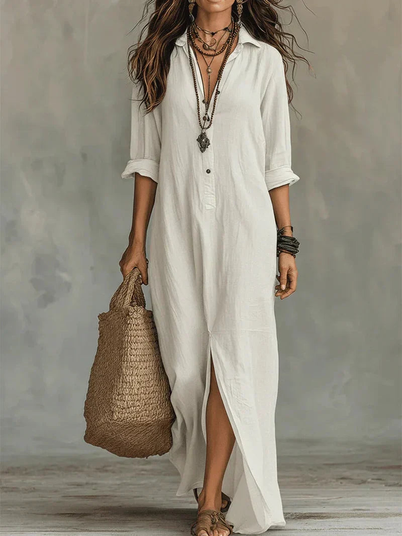 Céline | Vestido largo negro holgado con botones