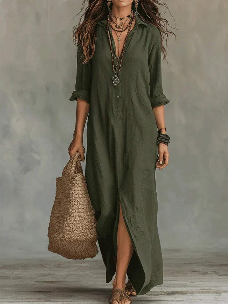 Céline | Vestido largo negro holgado con botones