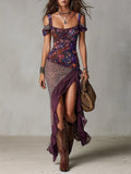 Giulia | Vestido largo con estampado floral morado