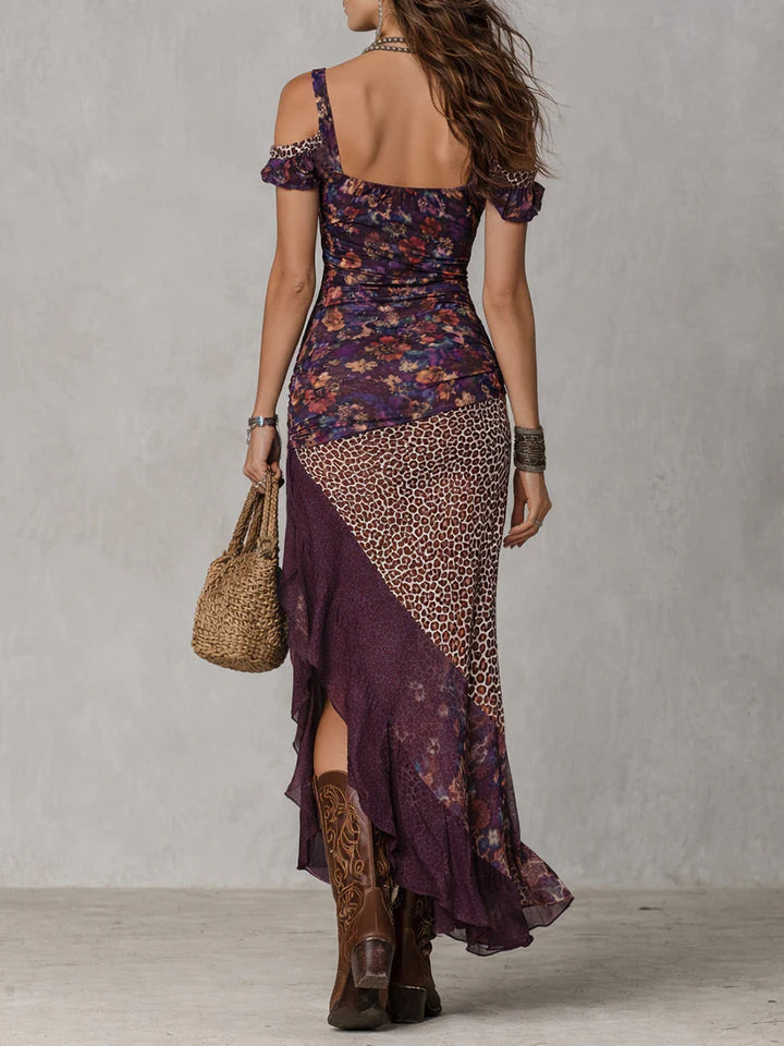 Giulia | Vestido largo con estampado floral morado