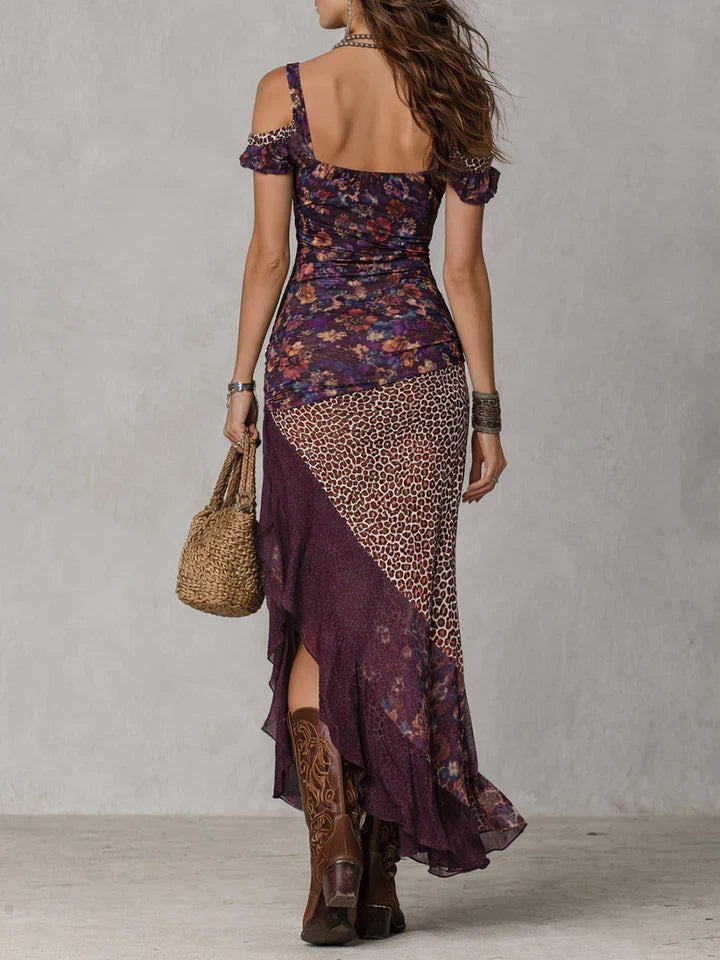 Giulia | Vestido largo con estampado floral morado