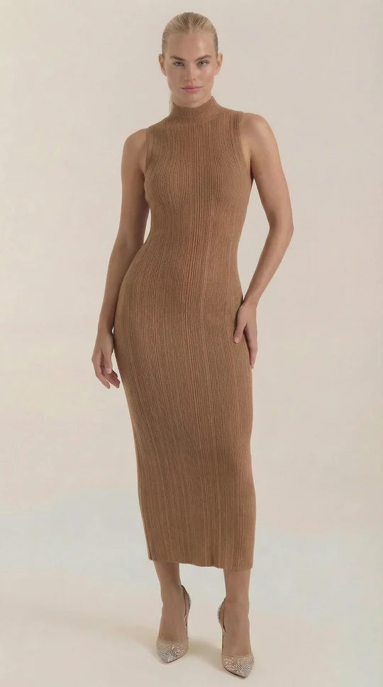 Vestido Sonia midi ajustado de cuello alto