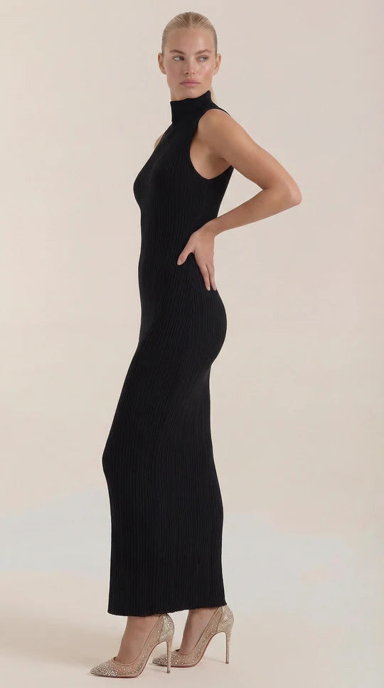 Vestido Sonia midi ajustado de cuello alto