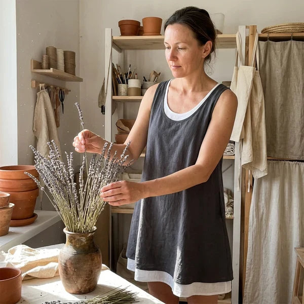 Vestido veraniego sin tirantes y con capas