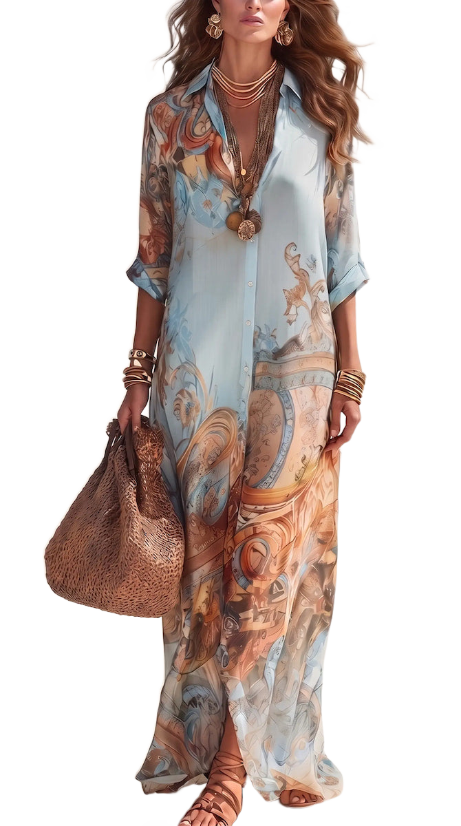 Selena - Vestido tipo camisa Mediterráneo