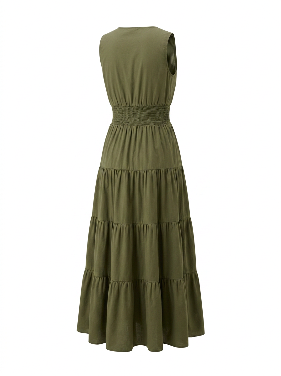 Vestido largo liso con cuello cruzado