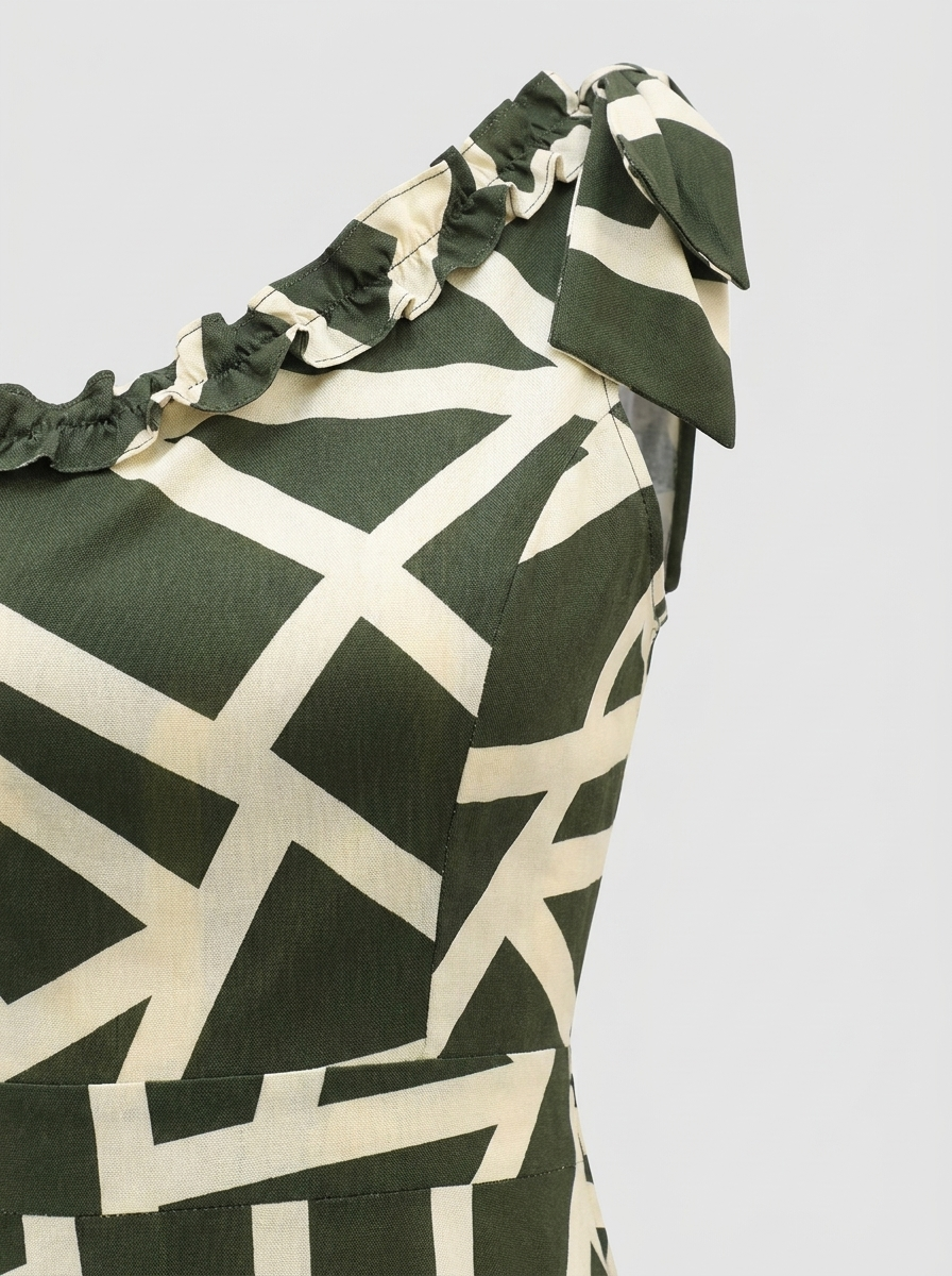 Vestido largo de un hombro con estampado gráfico