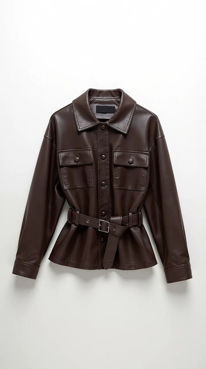 Chaqueta de PU con cinturón de Christina