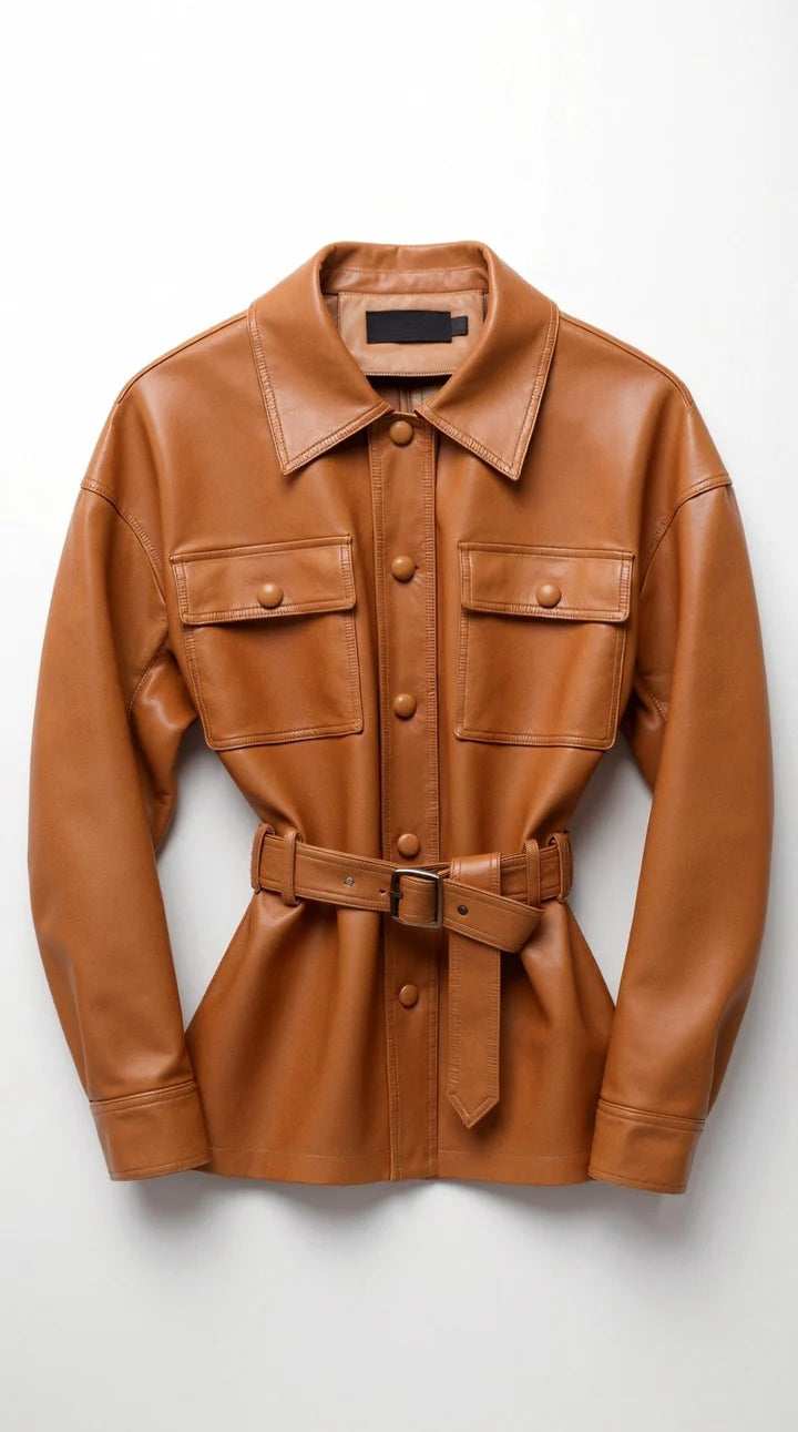 Chaqueta de PU con cinturón de Christina
