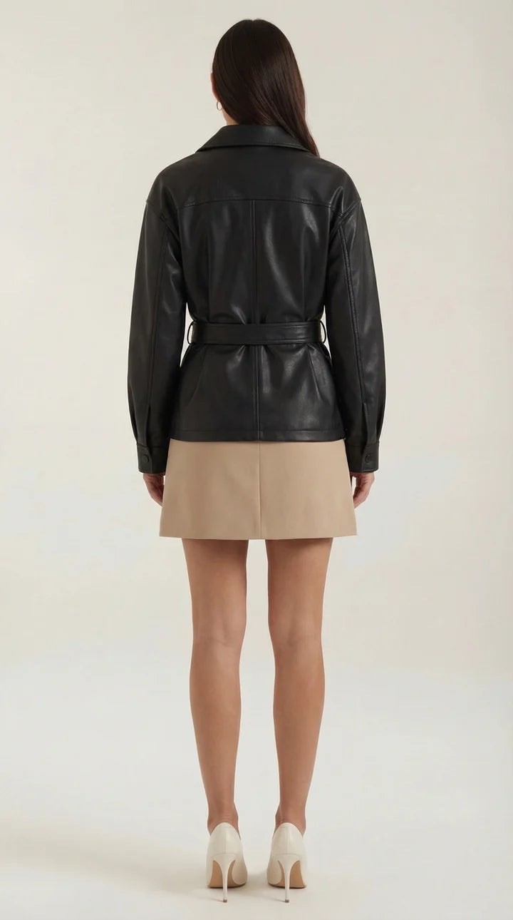 Chaqueta de PU con cinturón de Christina